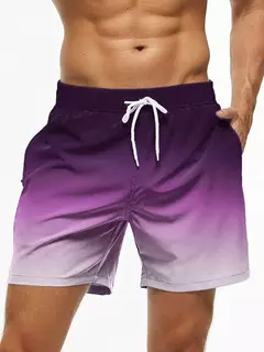 Imagem do Calção de banho gradiente cor bloco cordão masculino, cintura elástica, 3D Print, streetwear curto respirável, calções de praia, verão
