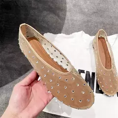 Luxo Crystal Rivet Design Sandálias de malha para mulheres, Flats leves respiráveis, Moda Comfort Mules Shoes, Mocassins elegantes, Ballet Shoes - comprar online