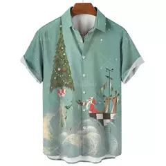 Camisa de Natal estampada 3D do Papai Noel masculina, tops de manga curta, camisas havaianas, roupas grandes soltas, moda - Wolf Magazine