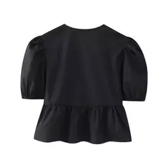 TRAFZA-Feminina Hollow Out O-Neck manga curta com renda por cima, blusa casual, streetwear chique feminino, camisa sólida da moda, 2024 - Wolf Magazine
