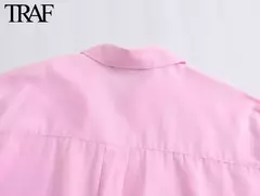 Imagem do TRAF-Blusa Oxford de Algodão Single-Breasted Feminina, Camisa Manga Longa, Tops Chiques, Lapela, Roupa de Rua, Senhoras, Moda