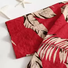 Camisa estampada de folhas havaianas masculina, feriado, manga curta, vermelho, gola virada para baixo, férias, tops de praia, roupa - Wolf Magazine