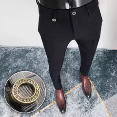 Calça formal de negócios casual masculina, slim fit, cor sólida, terno de festa de casamento, escritório, verão