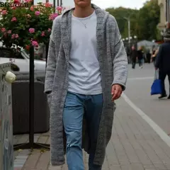 Cardigã de malha de algodão manga comprida masculino, suéteres masculinos casuais, monocromáticos, outwear justo, capuz quente, outono, inverno, novo, moda, 2024