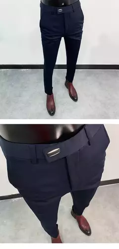Imagem do Calças justas de estiramento formal masculinas, calças casuais, roupa de cor sólida, calças de terno fashion