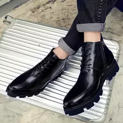 Botas de couro italiano para homens, botas de motocicleta de plataforma alta marca de luxo, sapatos de neve inverno na internet