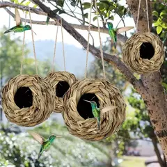 Imagem do Ninho de pássaros tecido decorativo ao ar livre, Bird Cage Grass Egg Cage, Ninho de papagaio suspenso, Casas para quarto de estimação, Novo, 2024