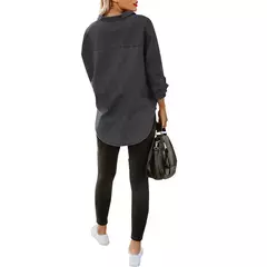 Camisa jeans feminina solta, bolso duplo, manga comprida, jaqueta casual versátil, primavera e outono, nova, 2024