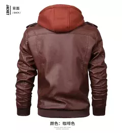 Nova moda masculina street wear jaquetas de couro da motocicleta chapéu destacável jaquetas de couro com capuz fino casacos de couro casuais 5xl