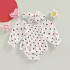 Macacões de pescoço de barco de manga comprida para bebês, bodysuits infantis primavera outono com bandana, macacão do dia dos namorados, 0-18m