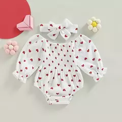 Macacões de pescoço de barco de manga comprida para bebês, bodysuits infantis primavera outono com bandana, macacão do dia dos namorados, 0-18m