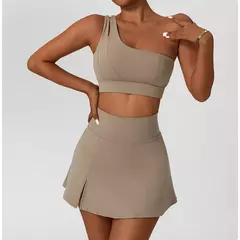Conjunto de saia de ioga para mulheres, treino de ginástica, sutiã de ombro feminino de cintura alta, sutiã de tênis feminino na internet