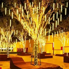 LED Meteor Shower Rain Guirlandas de rua para exterior, Fairy Garden Lights, 8Tube, EU Plug, Iluminação de casamento de Natal, 50cm - Wolf Magazine