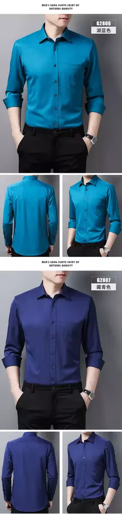 Camisa de seda gelo manga longa masculina, slim fit, suave, anti-rugas, sem engomar, cor sólida, camisas de luxo, 6XL - comprar online