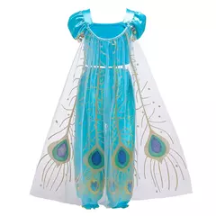 Michella moda meninas teal-azul princesa jasmim cosplay vestido de halloween vestido de festa de aniversário - Wolf Magazine