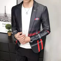 Imagem do Jaqueta de terno casual xadrez masculina, baile masculino, blazer social, casaco fino, roupa de anfitrião, moda boutique