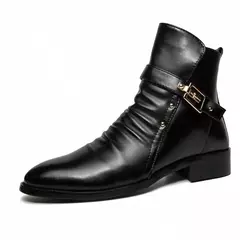 Elegante bota de couro chelsea masculina, sapato de tornozelo masculino, slip-on, vestido formal, moda, outono, inverno - loja online