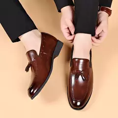 Imagem do Estilo designer masculino deslizar sobre sapatos de couro, sapatos casuais de negócios, festa de casamento, novo, plus size