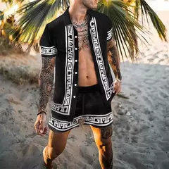 Imagem do Conjunto de camisa de praia de manga curta estampado masculino casual solto, calção de secagem rápida, alta qualidade, 2024