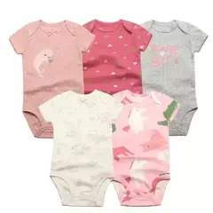 Bodysuits de mangas curtas para bebês meninos e meninas, 100% algodão, macacão recém-nascido, roupas infantis, 6-24 meses, 5 pçs/lote