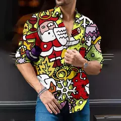 Camisa de árvore de Natal masculina, camisa clássica, manga longa, high-end, costura diária, estilo festa, moda, 2024