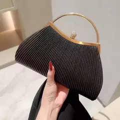 Imagem do Bolsa de noite plissada para mulheres, alça superior, glitter dia clutch, jantar de casamento feminino vestida bolsa clipe de diamante, ouro
