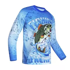 Camisa de pesca masculina manga longa, roupa com protetor solar ao ar livre, camisas casuais estampadas em peixe anti-UV, verão 2024