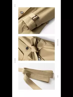 FSLE-Casaco de trincheira cáqui longo feminino, gola virada para baixo, manga cheia, 100% algodão, grandes dimensões, outono, 24FS11325