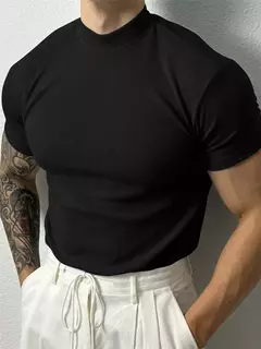 Camiseta listra de gola alta masculina, blusa fitness de manga curta, roupa esportiva de lazer, moda primavera e verão, camisa esportiva