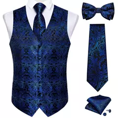 Festa de casamento ouro colete paisley floral jacquard colete masculino 4 pçs colete gravata lenço anel hanky abotoaduras conjunto dibangu