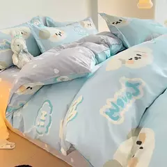 Imagem do Egw-roupa de cama para menino e menina, jogo de cama com desenhos animados, cinza, leão, rosa, urso, fronha, impresso, casa, criança, 3pcs