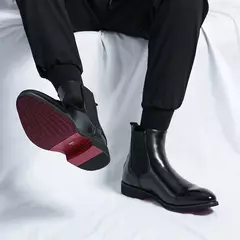 Botas masculinas de sola vermelha quadrada Chelsea, Ankle Boots artesanais de negócios Toe, homens vestem sapatos, nova marca de luxo, ao ar livre, 2024 - comprar online