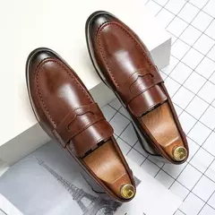 Mocassins de couro com slip-on masculino, sapatos casuais formais de negócios, sapatos marrons, tamanho grande 38-48, primavera e outono, 2024 - Wolf Magazine