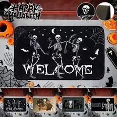 Halloween Dança Esqueletos Porta Mat, Non-Slip Welcome Entrance Tapetes, Spider Skull Tapete, Cozinha Quarto Sala Decoração - Wolf Magazine
