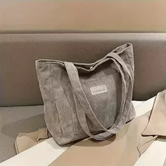 Bolsa de ombro grande para senhoras, sacola de veludo na moda, bolsa monocromática com bolso frontal
