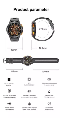 Smartwatch amoled AK59 com bateria grande para senhoras, pulseira de metal de borracha, relógio esportivo, BT Call 400mAh, moda luxuosa - Wolf Magazine