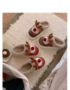 2024 novos chinelos de algodão de natal para mulher bonito dos desenhos animados cervos antiderrapante meninas interior casa sapatos de chão moda festa slides - comprar online