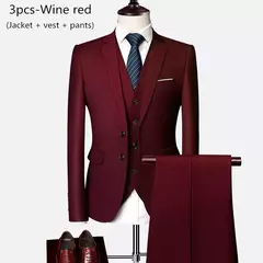 Terno de casamento fino com três peças para homens, conjuntos monocromáticos de negócios e escritório, blazer grande, calça e colete, moda luxo na internet