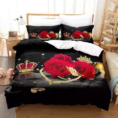 Rosas vermelhas conjunto capa de edredão rainha tamanho rei completa 3d conjuntos cama flor fronha colcha roupa única cama dupla 220x240 200x200 - comprar online