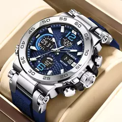 LIGE-Relógio de pulso impermeável LCD Dual Display masculino, relógios esportivos, despertador, militar, quartzo, novo, 50m