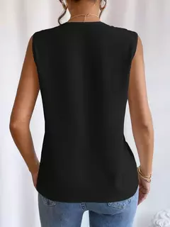 Moda feminina verão novo multi-nível com decote em v cor sólida regata camisa elegante feminino branco sem mangas blusa casual