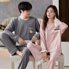 Conjunto pijama coreano de algodão masculino e feminino, pijama casual loungewear, roupa de casa outono na internet