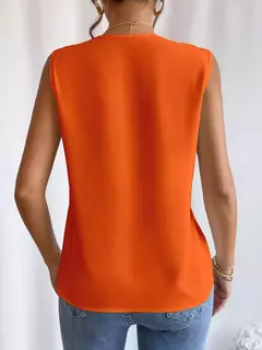 Moda feminina verão novo multi-nível com decote em v cor sólida regata camisa elegante feminino branco sem mangas blusa casual na internet
