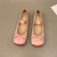 Sapatos de balé de seda cetim de luxo para mulheres, clássico quadrado toe, gravata borboleta, elástico, bailarina para senhoras, sapatos macios - loja online