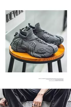 Sapato casual de malha leve masculino, meias respiráveis, tênis antiderrapante, sapato de pai versátil, popular, novo, 2024 - loja online