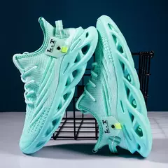 Imagem do Tênis de corrida casual masculino, tênis de corrida, tênis de malha respirável, calçados esportivos leves que absorvem choques, branco, preto, ao ar livre