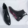 Men's Red Sole PU Ankle Chelsea Boots, Business Round Toe Slip-On Shoes