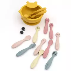 3 pçs colher de silicone garfo para utensílios de bebê conjunto alimentação comida criança aprender a comer treinamento garfo macio talheres utensílios de mesa das crianças