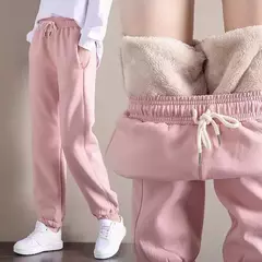 Moletom de lã forrado, cintura alta, elástico, grosso, quente, térmico, casual, inverno na internet