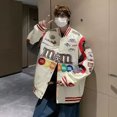 Jaqueta de beisebol M Letter bordada para homens e mulheres, casacos Harajuku, hip-hop, casais estampados, remendo do colégio, jaquetas bomber Y2K na internet